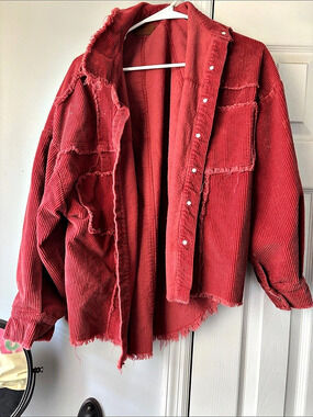 Free People style umgee brand Corduroy Utility Jacket in Red Size Small